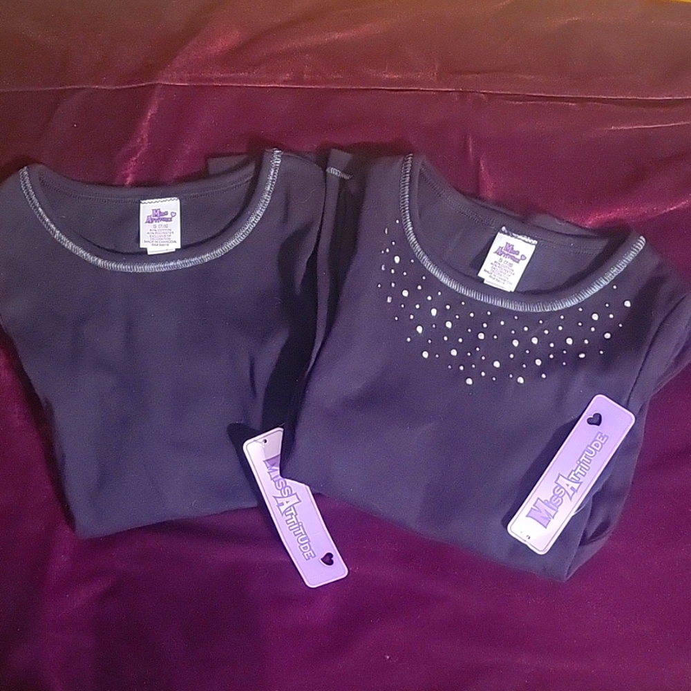 NWT set of (2) long sleeved girls' Miss Attitude shirts Size Small (7/8)